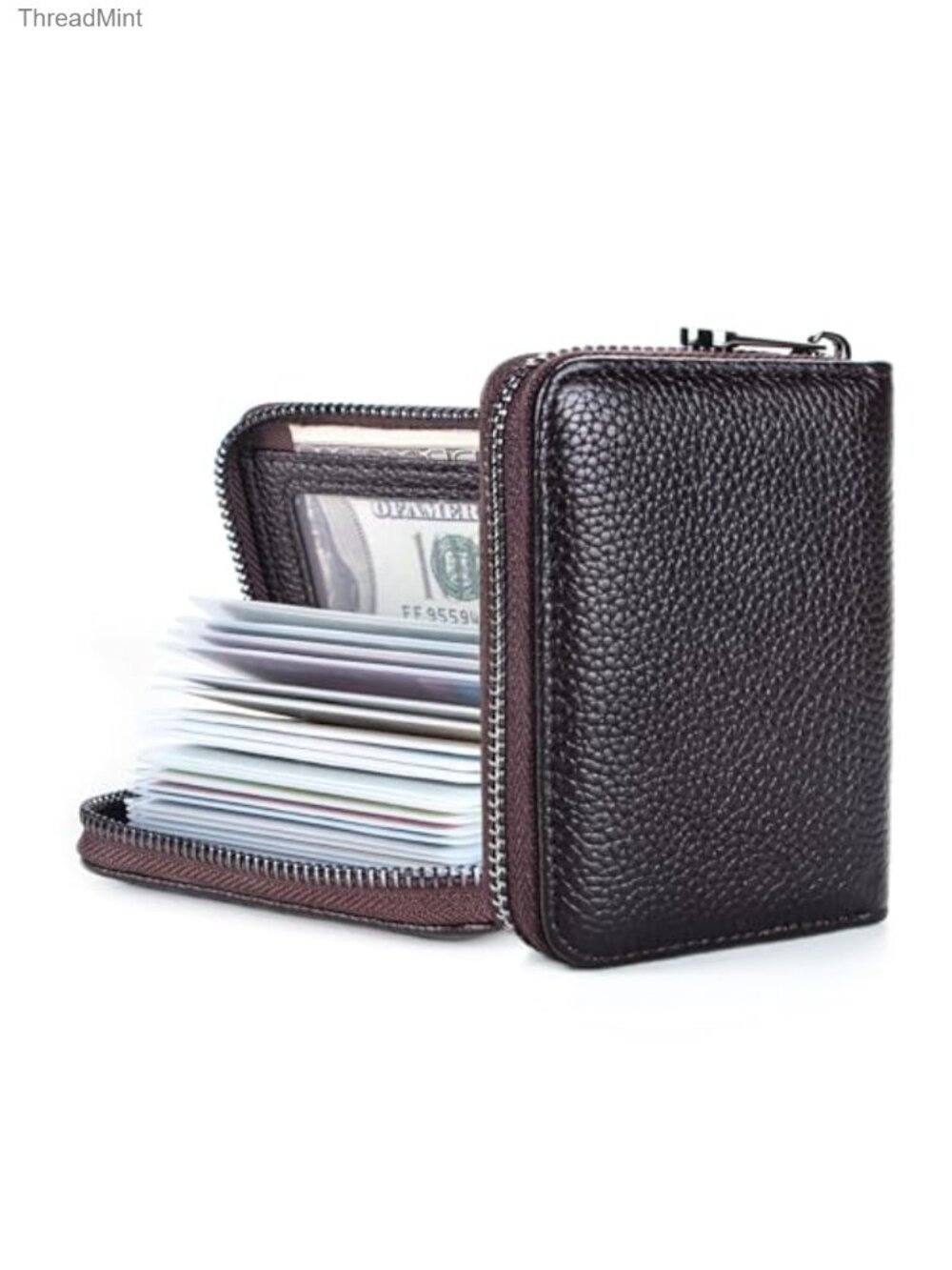 Genuine Leather Credit Card Holder Zipper Wallet RFID Blocking Card Case ID